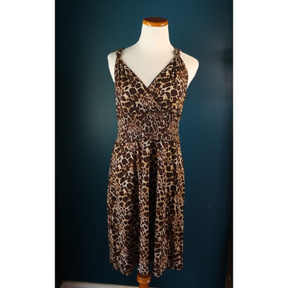 BCBG Maxazria Y2K  Animal Print Midi Babydoll Dress Leopard Retro Mesh Lined M - Picture 1 of 10